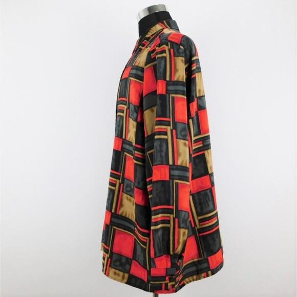 August Max Red Black Checkered Polyester Long Sleeve Button-Up Womens 24W Shirt - Picture 3 of 5